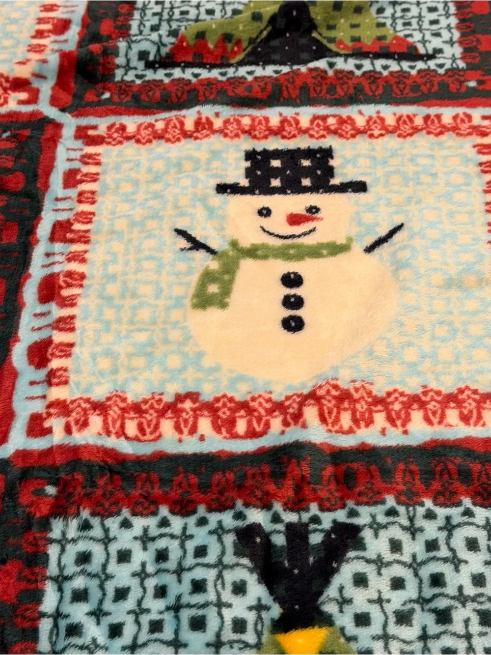St. Labre Indian School Christmas Snowman and Teepee plush Throw Blanket.